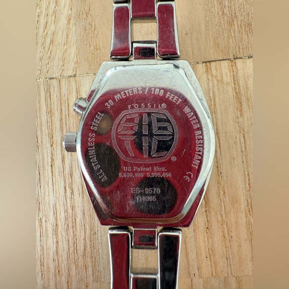 Vintage fossil ladies big Tic silver tone and blue watch NEW BATTERY